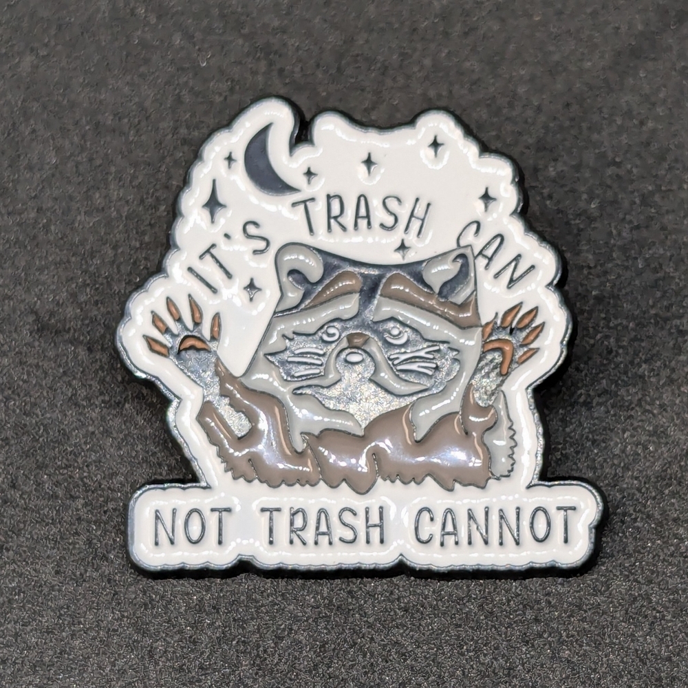 Cute Raccoon Pin "It's Trash Can, Not Trash Can't"